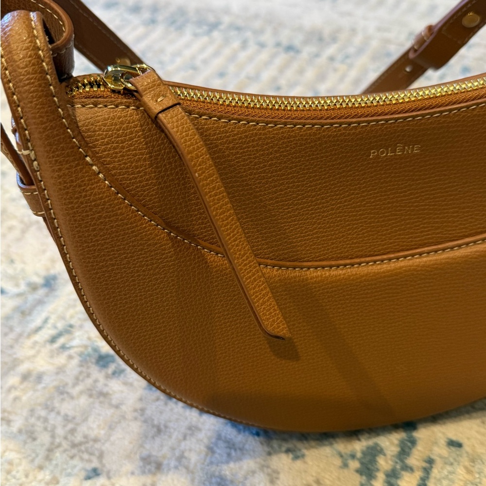 POLÈNE Numéro Dix Textured Camel Leather Crescent Shoulder Crossbody Bag - Picture 8 of 11